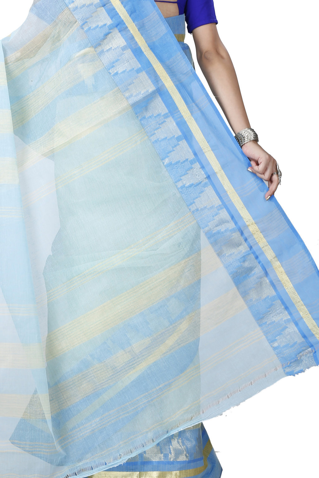 Sky Blue Pure Cotton Vrinda Tant Saree (1092)